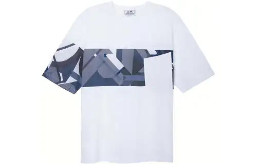 HERMES Hermès SS23 geometric pattern printed pullover short-sleeved T-shirt for men, white