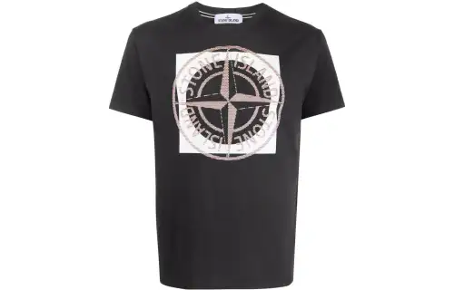 STONE ISLAND T Shirts Men's Gray Crew Neck Moderate Straight Fit
