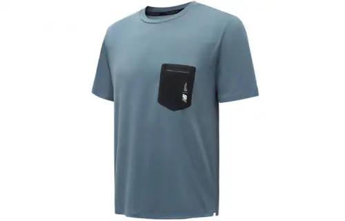 New Balance T Shirts Men's Cyan Crew Neck Moderate Straight Fit