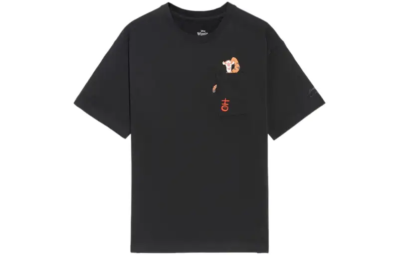Li Ning X Disney T Shirts Unisex Black Crew Neck Moderate Straight Fit