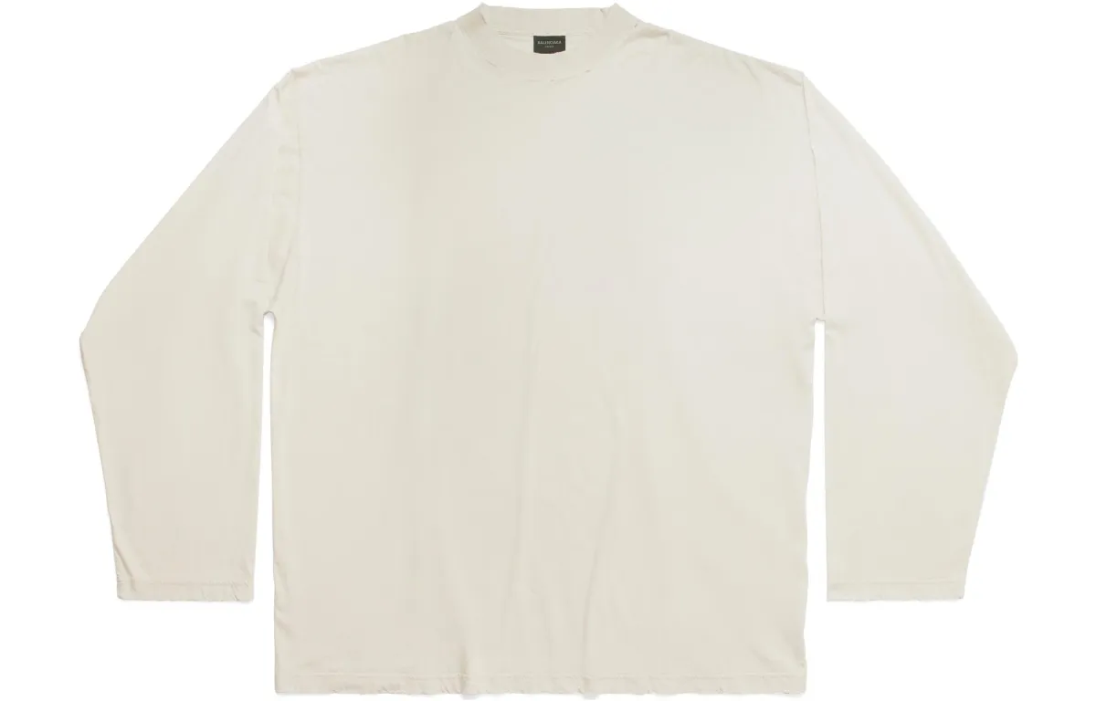Balenciaga Solid Color Crew Neck Pullover Long Sleeved SS23 T Shirt Loose Fit Unisex Ecru