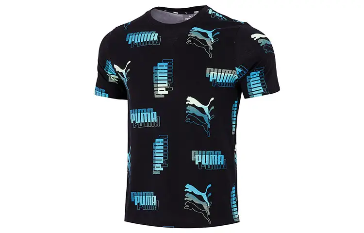 PUMA T Shirts Men's Black Crew Neck Moderate Straight Fit