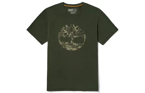 Timberland T Shirts Men's Luggage Bag Green Crew Neck Moderate Straight Fit