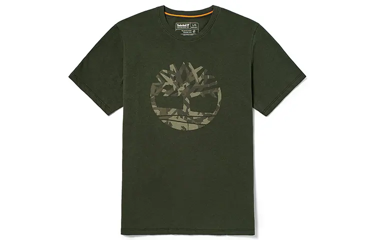 Timberland T Shirts Men's Luggage Bag Green Crew Neck Moderate Straight Fit