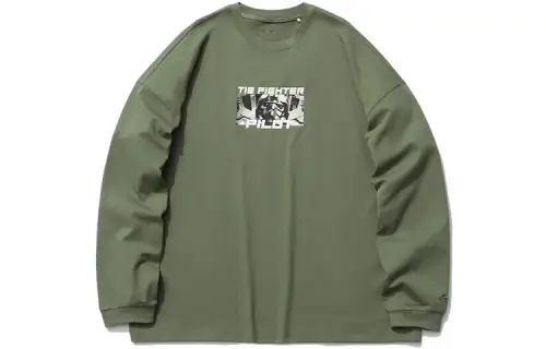 Li Ning X Disney T Shirts Men's Dark Moss Green Crew Neck Moderate Straight Fit