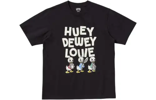 UNIQLO X Disney Co Brand T Shirts Unisex Black Crew Neck Moderate Straight Fit