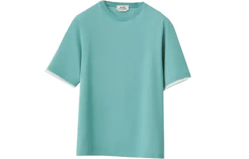 HERMES T Shirts Men's Blue Crew Neck Moderate Straight Fit