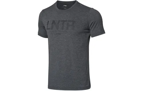 Li Ning T Shirts Men's Black Gray Color Crew Neck Moderate Straight Fit
