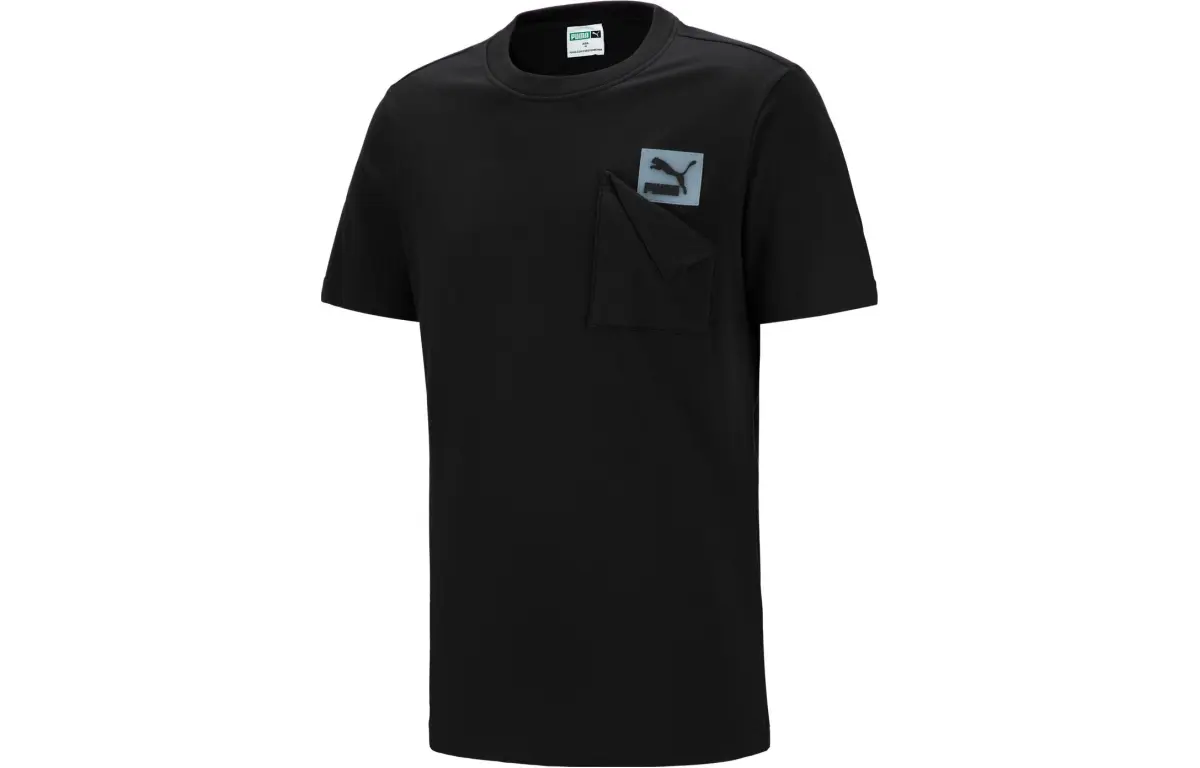PUMA T-Shirts Unisex Black Crew Neck Moderate Straight Fit