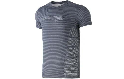 Li Ning T Shirts Men's Gray Blue Crew Neck Moderate Straight Fit