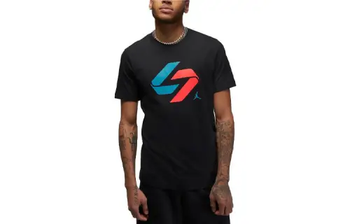 Jordan T Shirts Men's Black Crew Neck Moderate Straight Fit