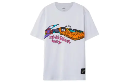 Li Ning X Chinatown Market Sports Fashion Collection T Shirts Men's White Crew Neck Moderate Straight Fit