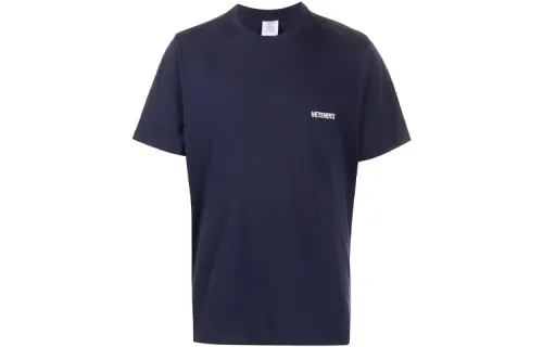 Vetements T Shirts Unisex Navy Crew Neck Moderate Straight Fit