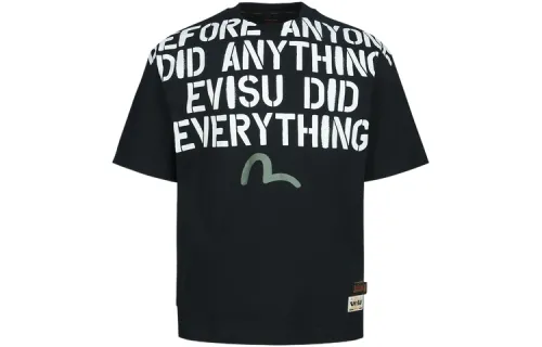 EVISU T Shirts Unisex Black Crew Neck Moderate Straight Fit