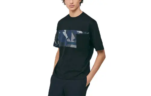 HERMES T Shirts Men's Black Crew Neck Moderate Straight Fit