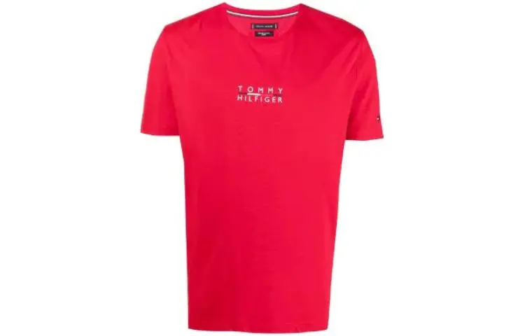 Tommy Hilfiger T-Shirts Men's Red Crew Neck Moderate Straight Fit