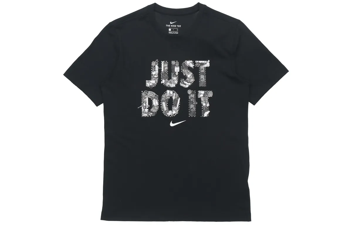 Nike T-Shirts Men's Black Crew Neck Moderate Straight Fit