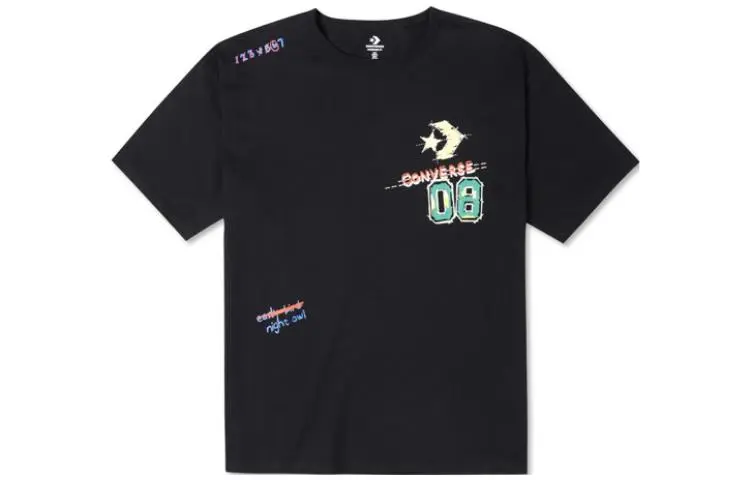 Converse Drop Shoulder Sleeve T-Shirt Unisex Black