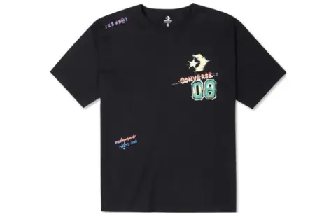 Converse Drop Shoulder Sleeve T-Shirt Unisex Black