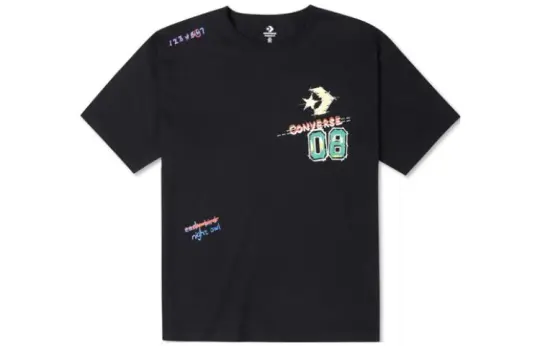 Converse Drop Shoulder Sleeve T-Shirt Unisex Black