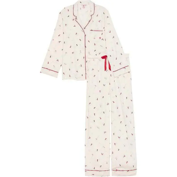 Victoria's Secret Flannel Long Pajama Set/COCONUT WHITE SKIERS Pajama Set Women's Ivory White