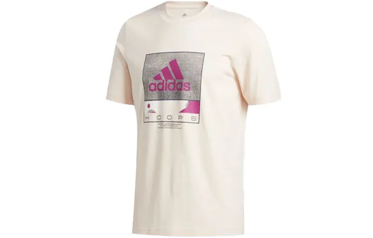 Adidas T-Shirts Men's Light Pink Crew Neck Moderate Straight Fit
