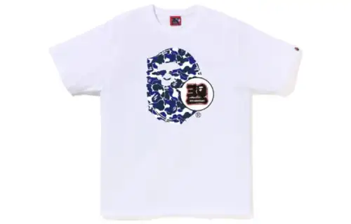 BAPE SS23 30th Anniversary Series Camouflage Ape Pattern Printed Short-Sleeved T-shirt, Same Style for Men and Women, White, Gift Box