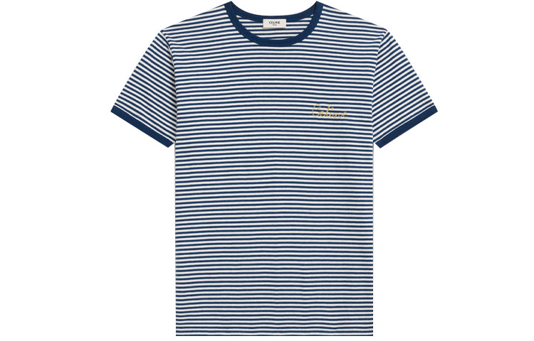 CELINE T Shirts Men's White Blue Multicolor Crew Neck Moderate Straight Fit