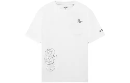 Li Ning Disney T Shirts Men's White Crew Neck Moderate Straight Fit