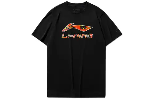 Li Ning T Shirts Unisex Black Crew Neck Moderate Straight Fit