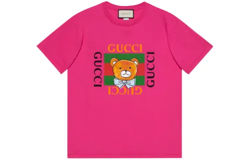 GUCCI T Shirts Men's Fuchsia Crew Neck Moderate Straight Fit
