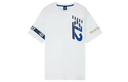 New Balance T Shirts Men's White Crew Neck Moderate Straight Fit