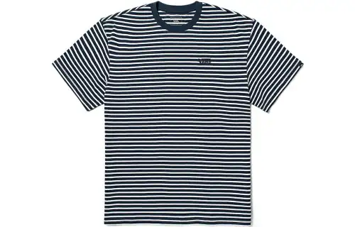 Vans T Shirts Unisex Blue White Stripes Crew Neck Moderate Straight Fit