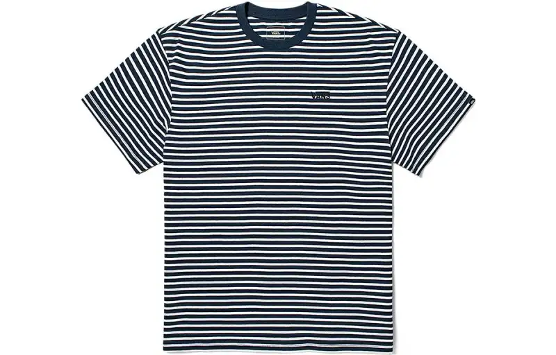 Vans T Shirts Unisex Blue White Stripes Crew Neck Moderate Straight Fit