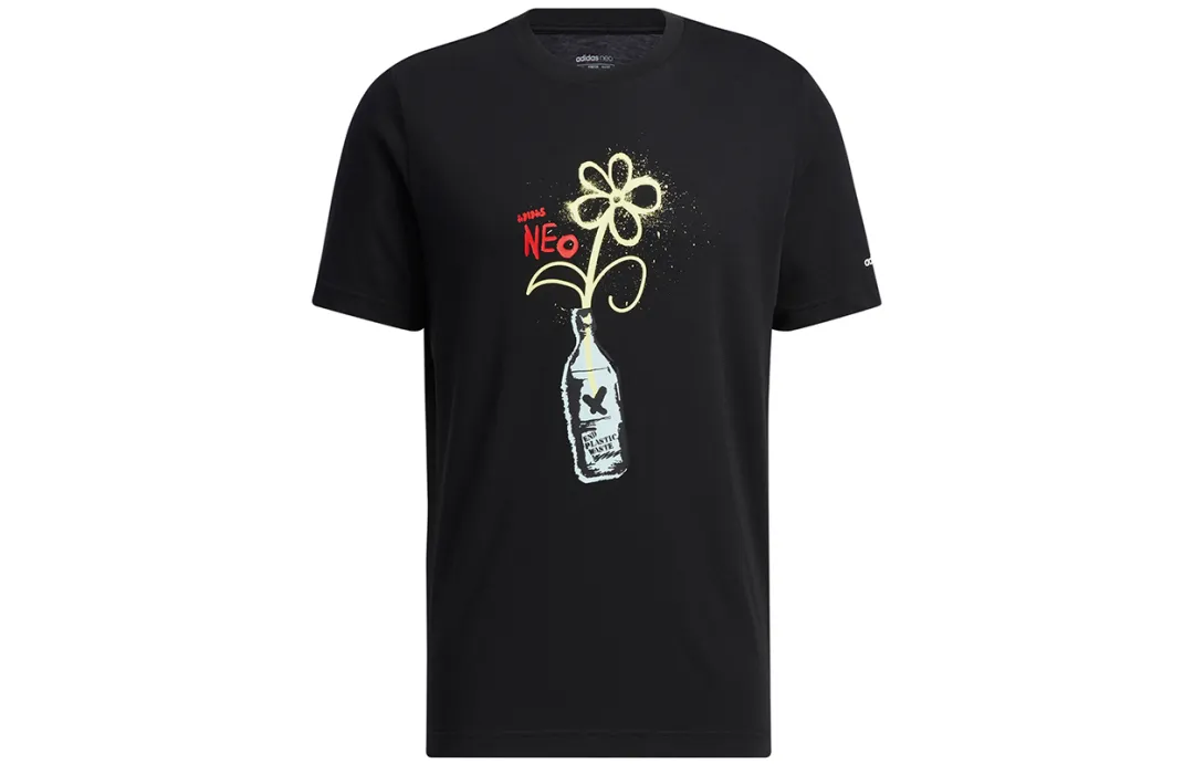 Adidas Neo T Shirts Men's Black Crew Neck Moderate Straight Fit