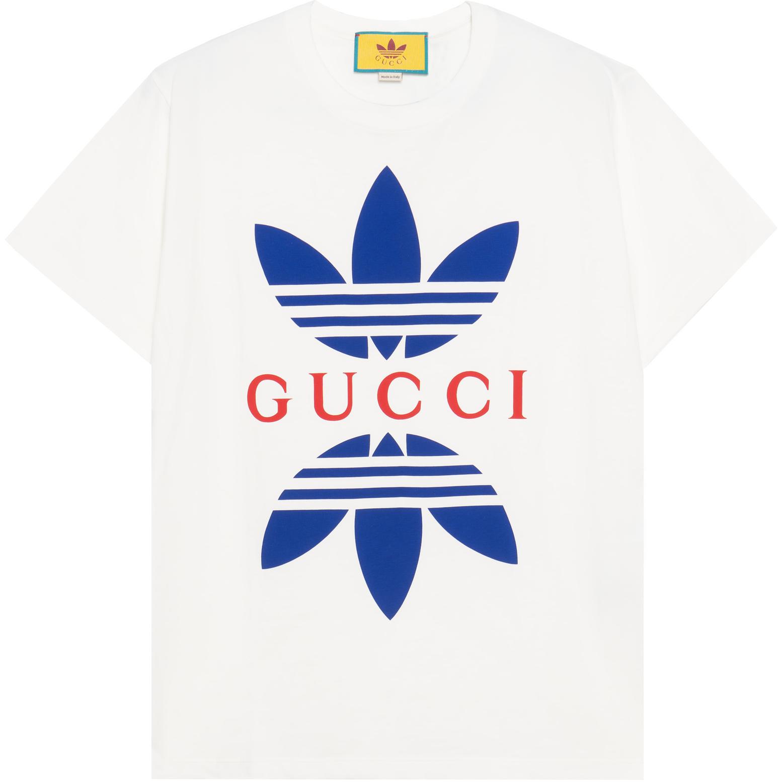 GUCCI Gucci x adidas originals joint model SS22 brand logo letter geometric contrast printing loose short-sleeved T-shirt men's white