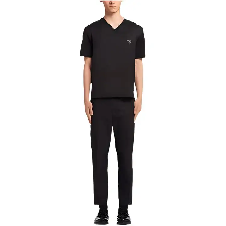 PRADA T Shirts Men's Black V Neck Moderate Straight Fit