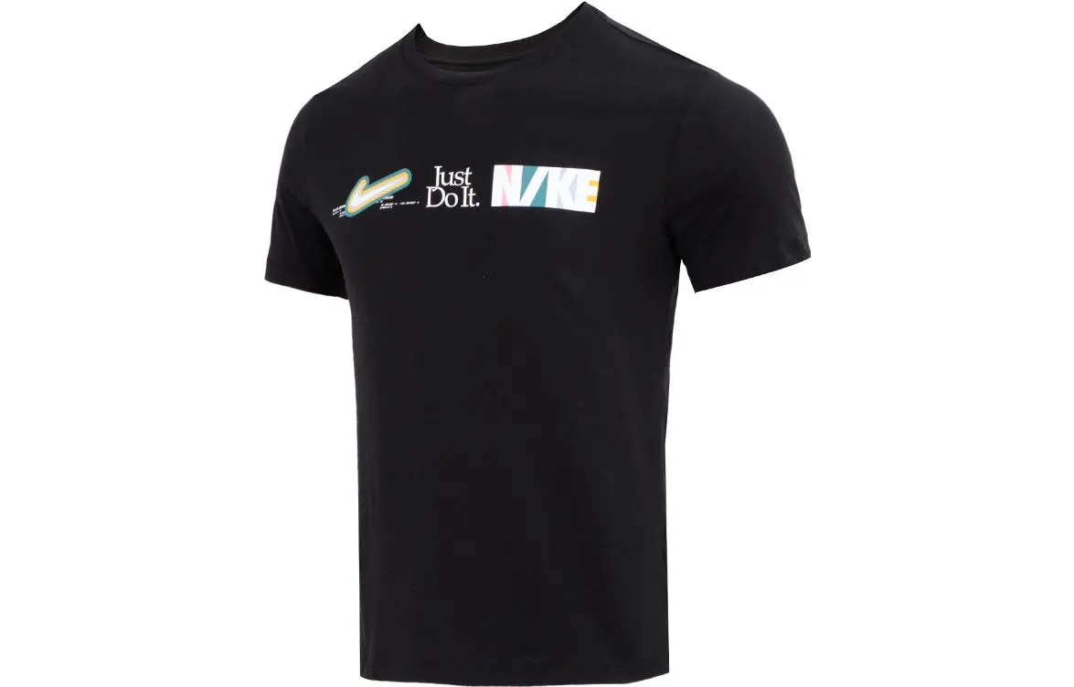 Nike T-Shirts Men's Black Crew Neck Moderate Straight Fit