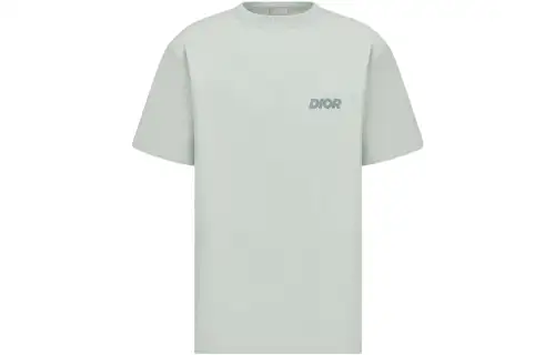 DIOR T Shirts Men's Light Green Crew Neck Moderate Straight Fit