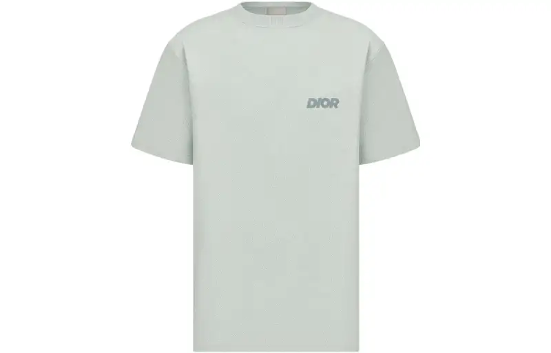 DIOR T Shirts Men's Light Green Crew Neck Moderate Straight Fit