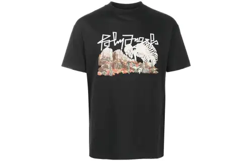 PALM ANGELS T Shirts Men's Black Crew Neck Moderate Straight Fit