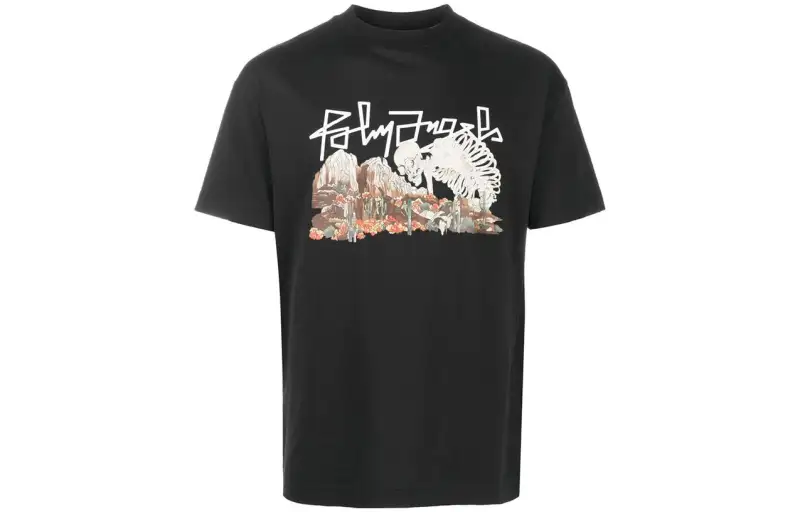 PALM ANGELS T Shirts Men's Black Crew Neck Moderate Straight Fit