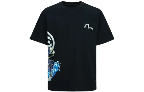 EVISU T Shirts Men's Black Crew Neck Moderate Straight Fit