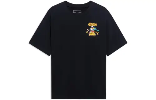 Li Ning Skateboard T Shirts Unisex Black Crew Neck Moderate Straight Fit