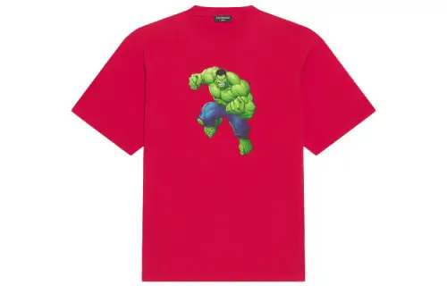 Balenciaga T Shirts Men's Rose Red Crew Neck Moderate Straight Fit