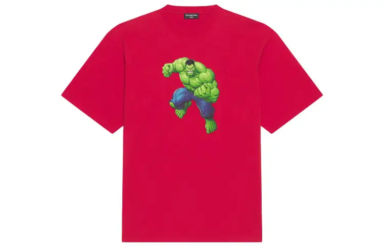 Balenciaga T Shirts Men's Rose Red Crew Neck Moderate Straight Fit