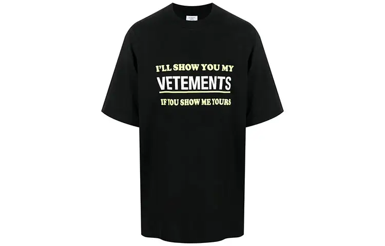 Vetements T Shirts Unisex Black Crew Neck Moderate Straight Fit