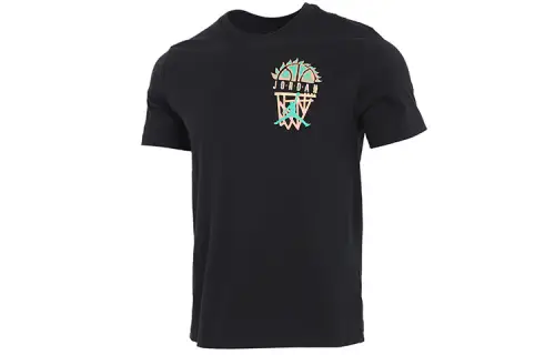 Jordan T Shirts Men's Black Crew Neck Moderate Straight Fit