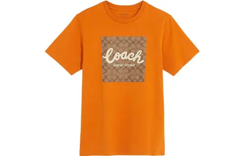 COACH T-Shirts Men's Orange Crew Neck Moderate Straight Fit
