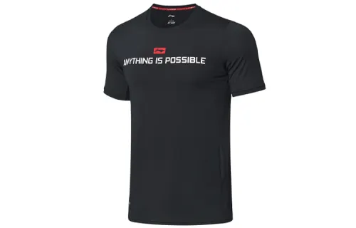 Li Ning T Shirts Men's Black Crew Neck Moderate Straight Fit